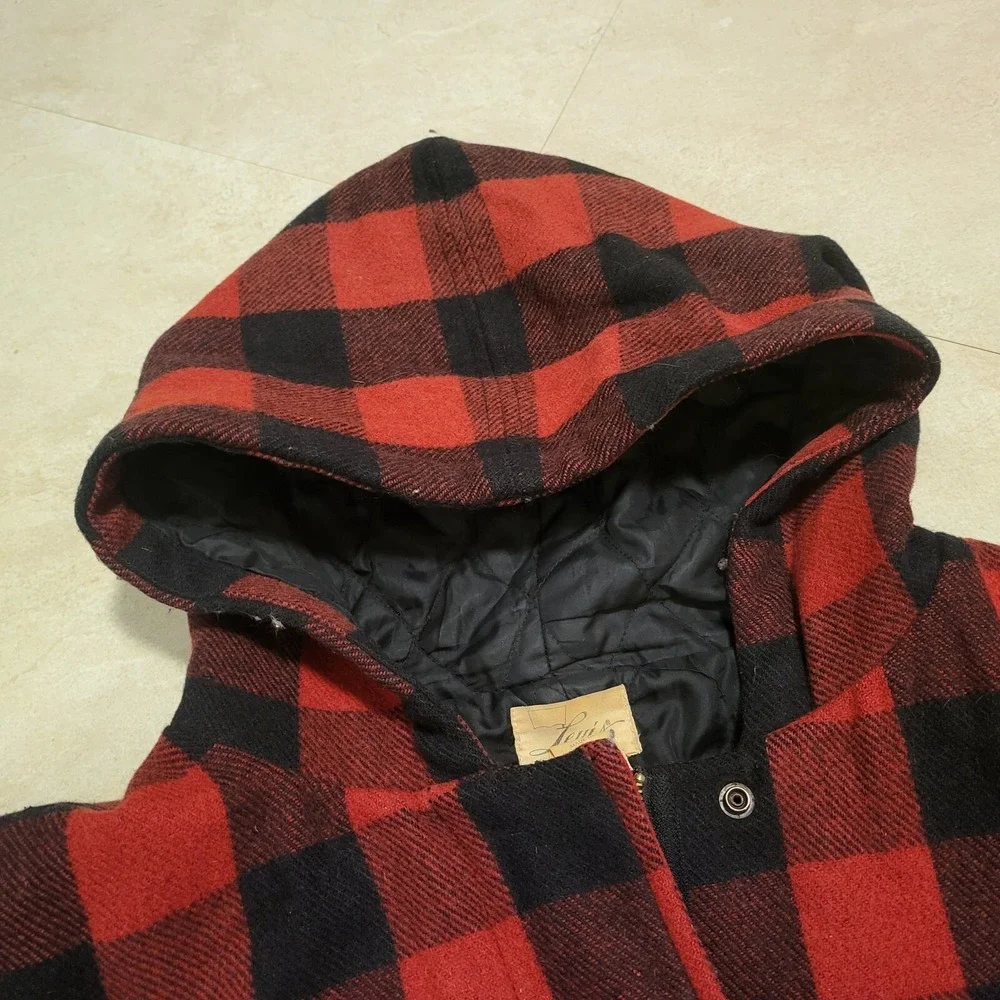Levis Mens XL Wool Blend Buffalo Quilted Hooded Plaid Jacket Coat VERY RARE - Picture 5 of 16